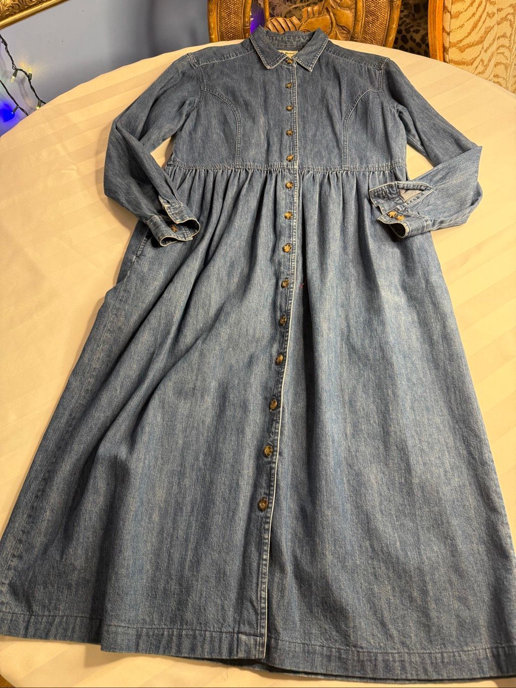 L.L. Bean Vintage Denim Maxi Shirt Dress Button Front Cottagecore Women’s Sz 12 — image 2 of 8